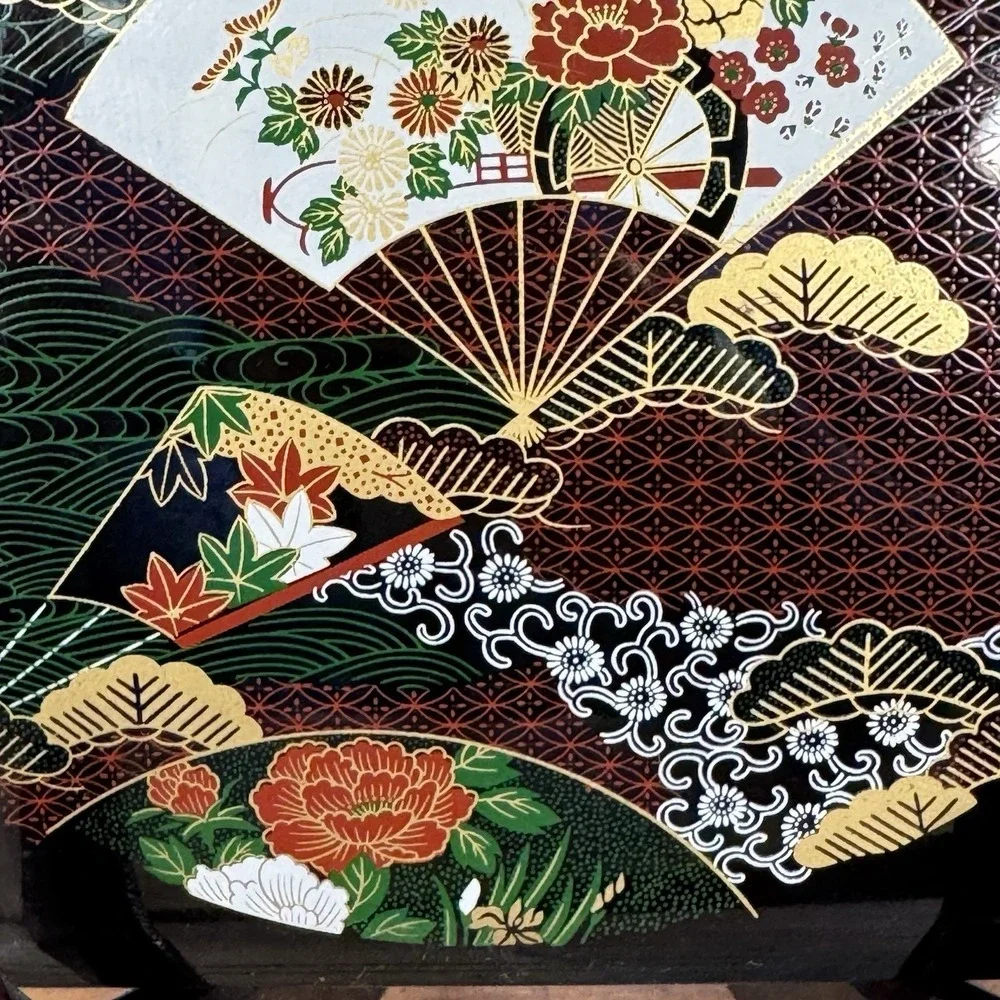 Vintage Japanese Lacquerware Address Book Black Gold Floral Design MCM 5x7